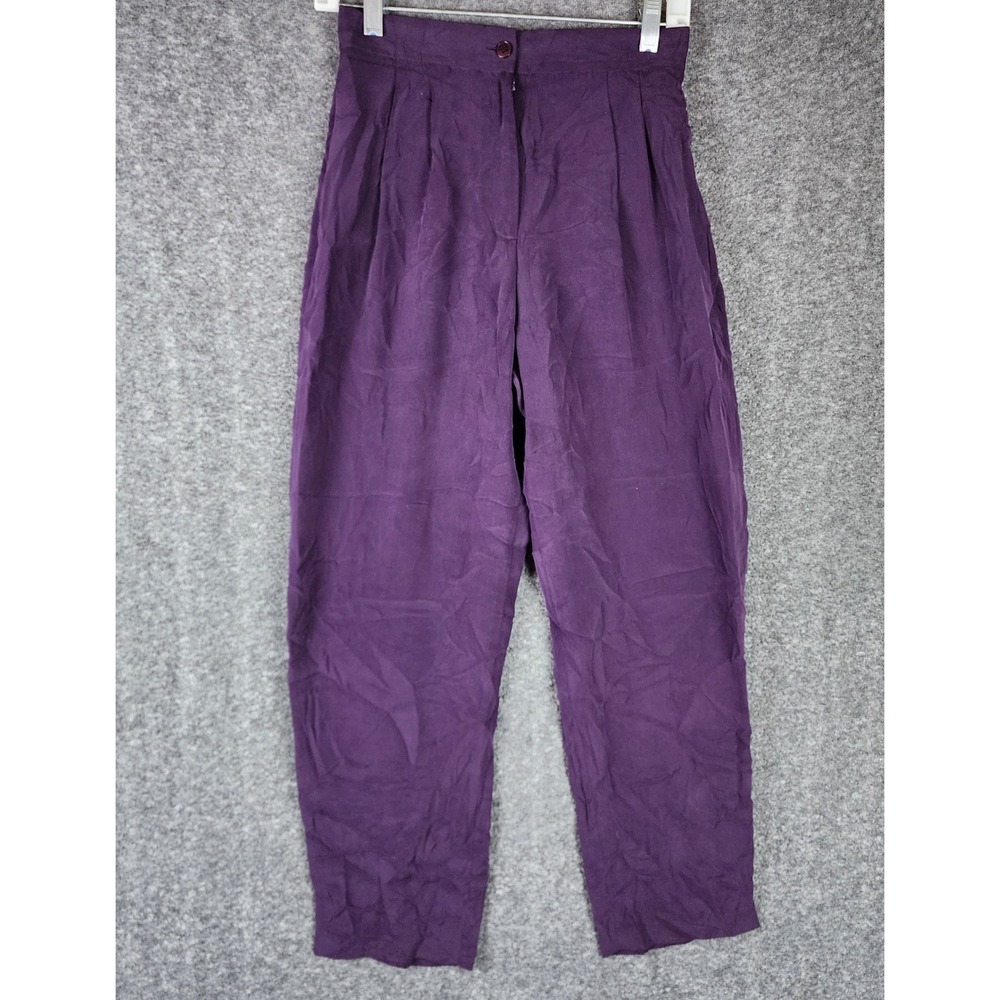 Josephine Chaus Pants Womens 6 Petite Purple Pleated Tapered Silk EUC
